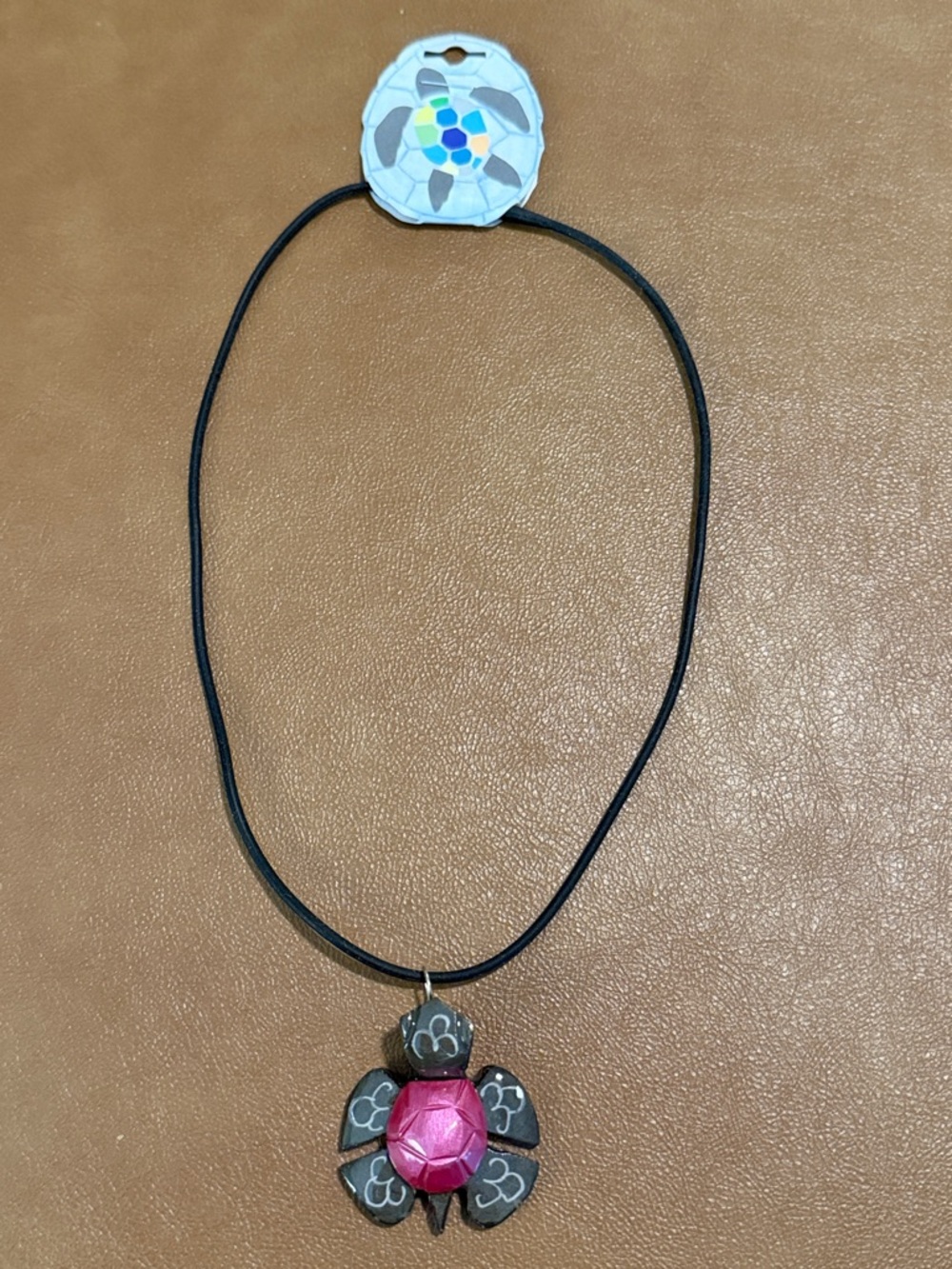 New Marble Carved Turtle Pendant Necklace on Black Cord Women’s